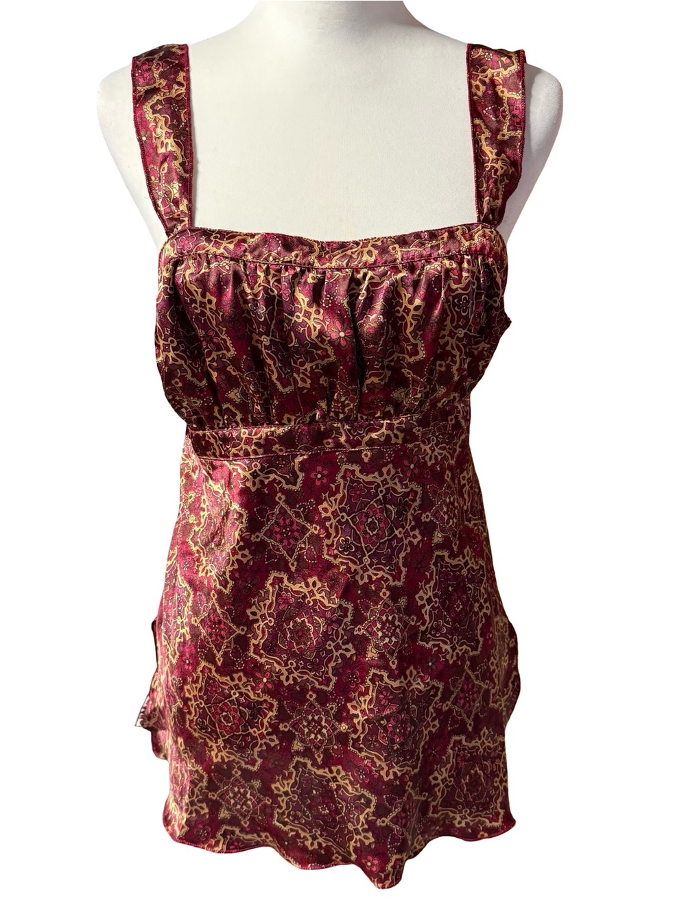 Vintage Y2K Self Esteem Maroon Satin Paisley Babydoll Cami Top women’s XL